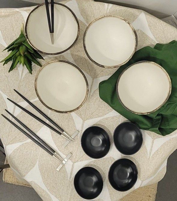 Sakana Noodle Bowls and Chopsticks with Rest