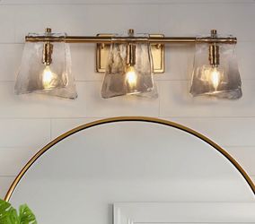 "Mercer41 Elisabette 3 - Light 23.6"" W Dimmable Gray Glass Bathroom Vanity Light"