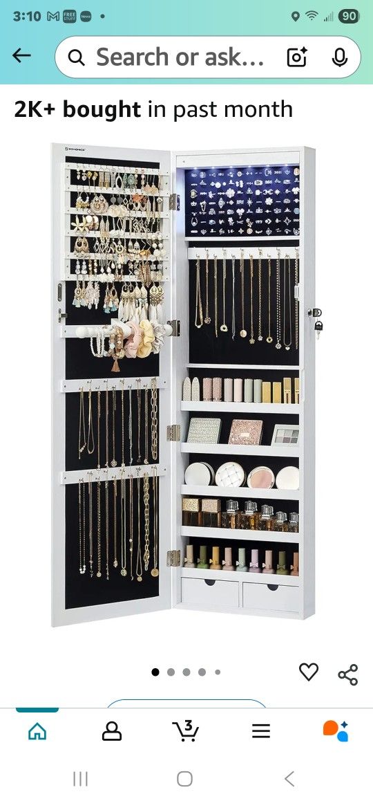 Lockable, hanging or standing jewelry cabinet with light