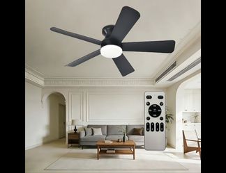 Ceiling Fan with Light and Remote, 42 Inch Low Profile Flush Mount Ceiling Fan, 55W Reversible Quiet Fully Dimmable LED, Ceiling Fan for Bedroom Livin