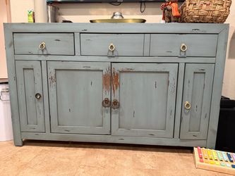Rustic Distressed Blue Wood Sideboard TV Stand/ Buffet Cabinet