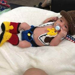 Cowboy woody diaper cover set crochet baby photo prop