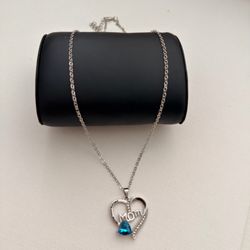 Mom Necklace Heart Pendant |Gift ready |Love You To The Moon And Back Blue Crystal Silver