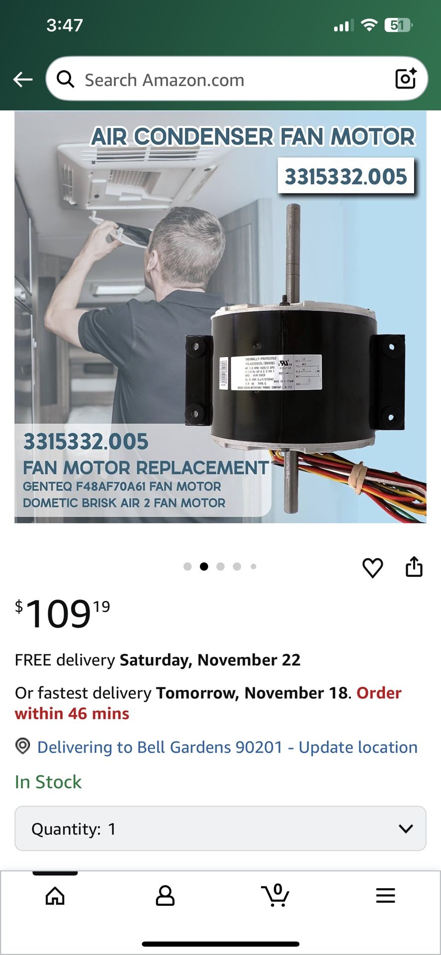NBK Replacement Fan Motor For Dometic Duo-Therm Brisk II RV A/C – F48AF70A61, 3315332.005
