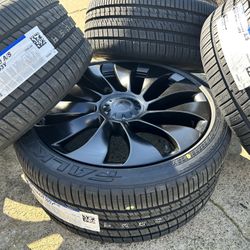 4x New Black Wheels for Tesla Model Y Performance Style Uberturbine 255/35R21 and 275/35/21