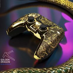 Golden Dragon Killscreen PS5 Controller Pro DualSense Gold Mouse