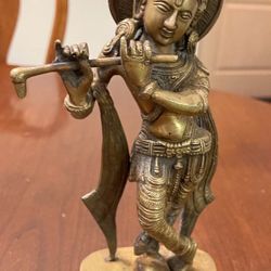Vintage Bronze/Brass Krishna Playing Flute Statue