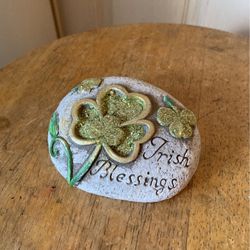 Engraved Rock- “Irish Blessing” and Clover With Glitter