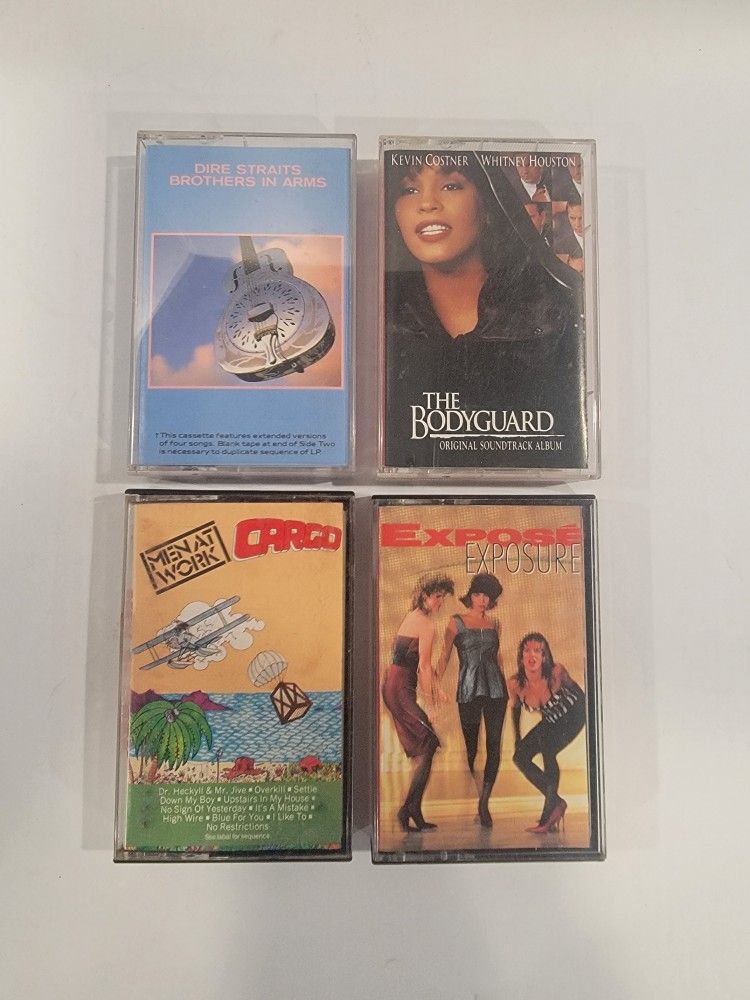 Lot of 4 Cassette Tapes ~ Dire Straits, The Bodyguard, Men At Work, & Expose