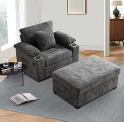 SUNWAVE Chaise Lounge Chair with Ottoman – Chenille Fabric Accent Chair
