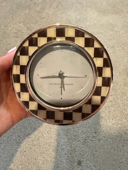 MacKenzie-Childs Courtly Check Silver Plated Round Desk Clock