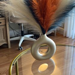 Beautiful Gold Vase With Feathers And Gold Candle Holder