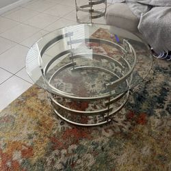 Glass Table With Metallic Bars 
