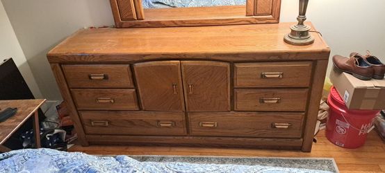 Oak Wood Dresser with Mirror