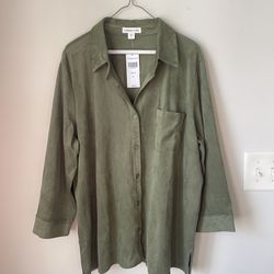 NWT Coldwater Creek Faux Suede Womens Shirt Jacket Kale Green Size XL