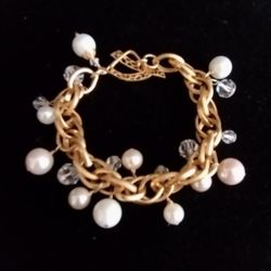Gold Tone 925 Sterling Silver Bracelet with Pearl