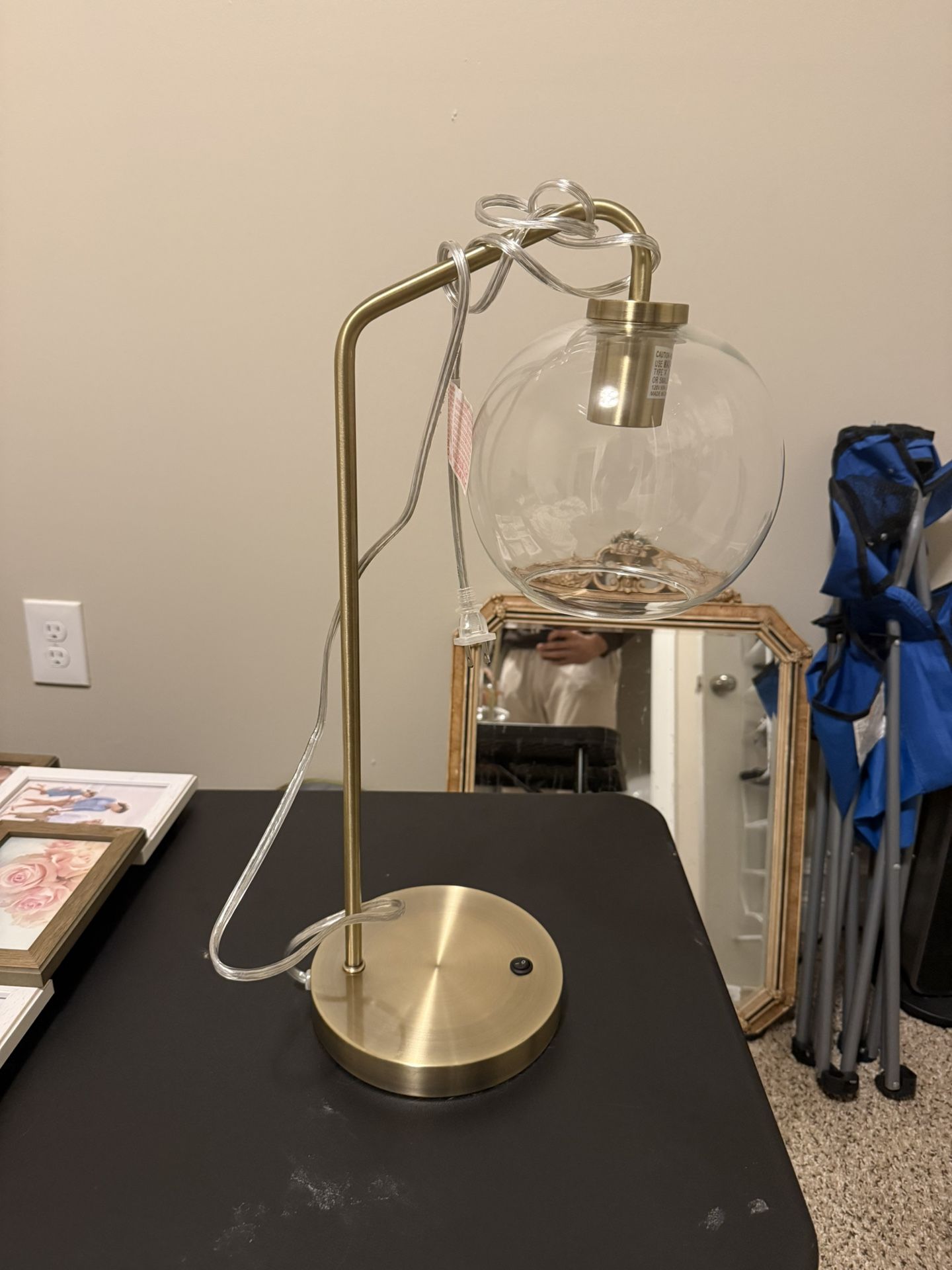 Modern Brass Table Lamp with Clear Glass Globe Shade