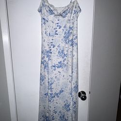 Blue Floral Lace Trim Slip Dress