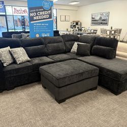Black Sofa Sectional + Ottoman Set - Free Delivery Promo 