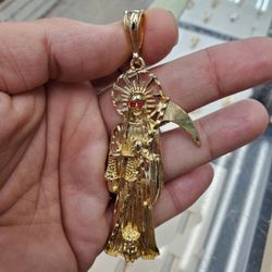 Large Santa Muerte Pendant 14k Gold Filled 