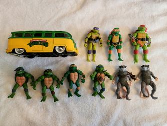 Teenage Mutant Ninja Turtles Vintage and Newer Action Figures and Van Playset