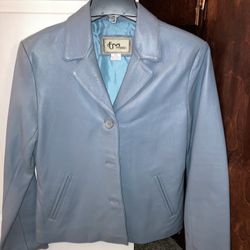 Light Blue 100% Real Leather Blazer Style Jacket