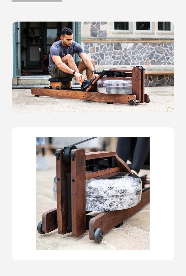 WaterRower - Rowing Machine - Uses Water resistance - Made From Dark Walnut - S4 Monitor & DVD Included. Wheels And Verticle Storage!