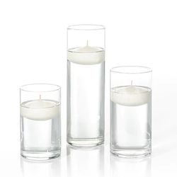 Floating Candles and Cylinder Vases (6”H, 7.5”H, 9”H, 3.5”D)  Thumbnail