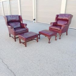 Hancock & Moore Leather Chairs with Ottomans - Free Delivery