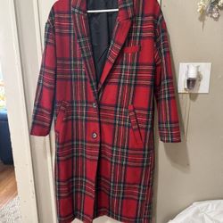 Ladies Plaid Coat Medium 