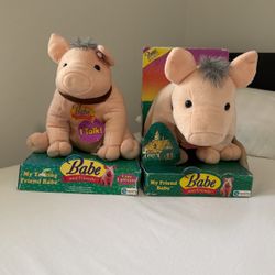 Vintage 1998 B A B E the Pig in the City & Friends Plush 8" tall w/Collar Tag & B A B E & Friends Talking PlushToy My Talking Friend B A B E Original