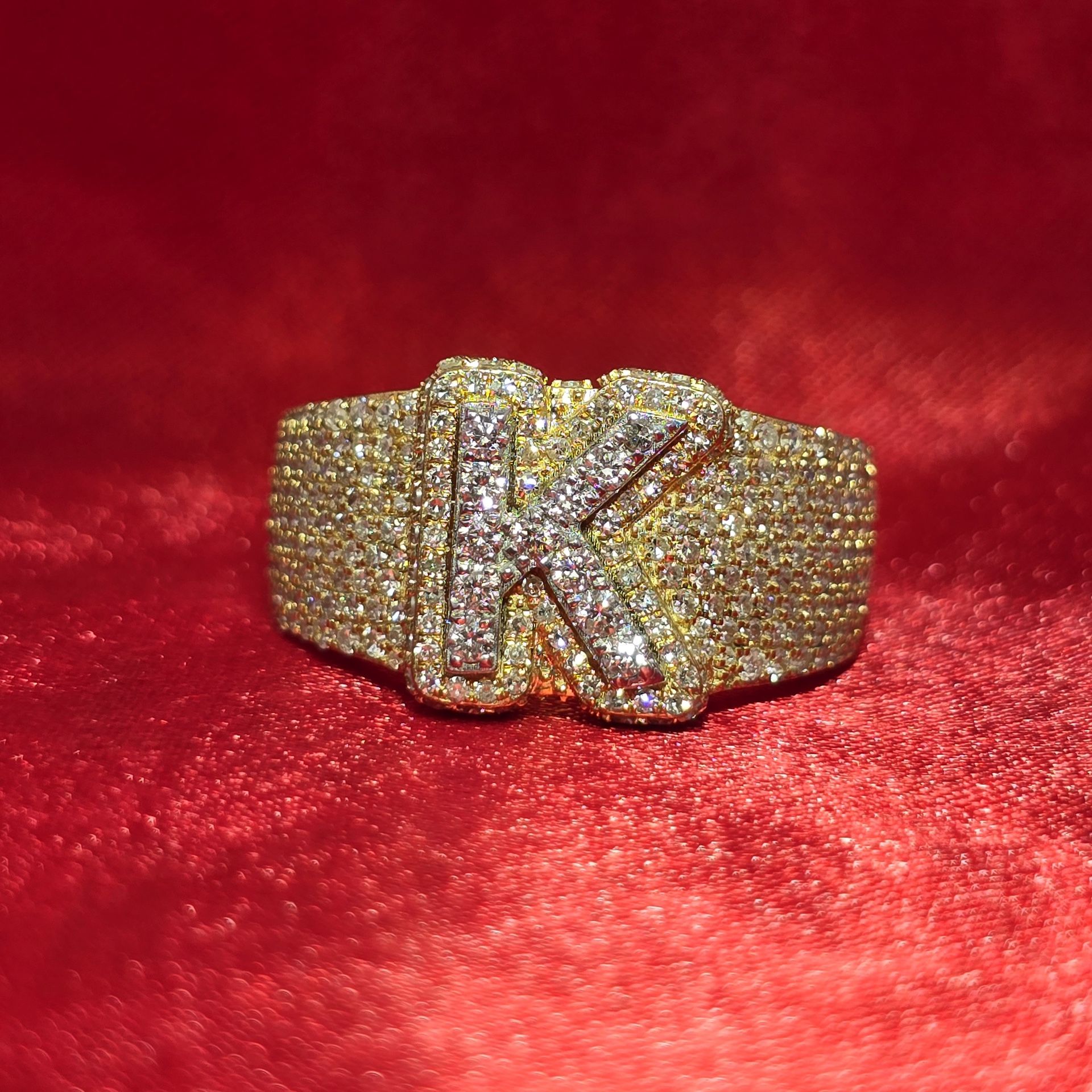 10k Yellow Gold Diamond "K" Initial Ring 1.50 ctw