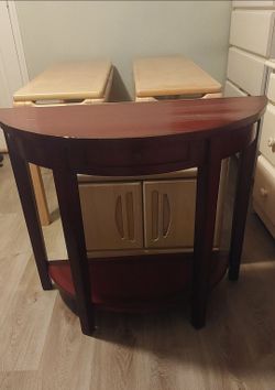 Red half table with drawer great for small christmas tree