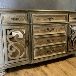 Server / Buffet - Rustic Wood With Elegant Scrolls