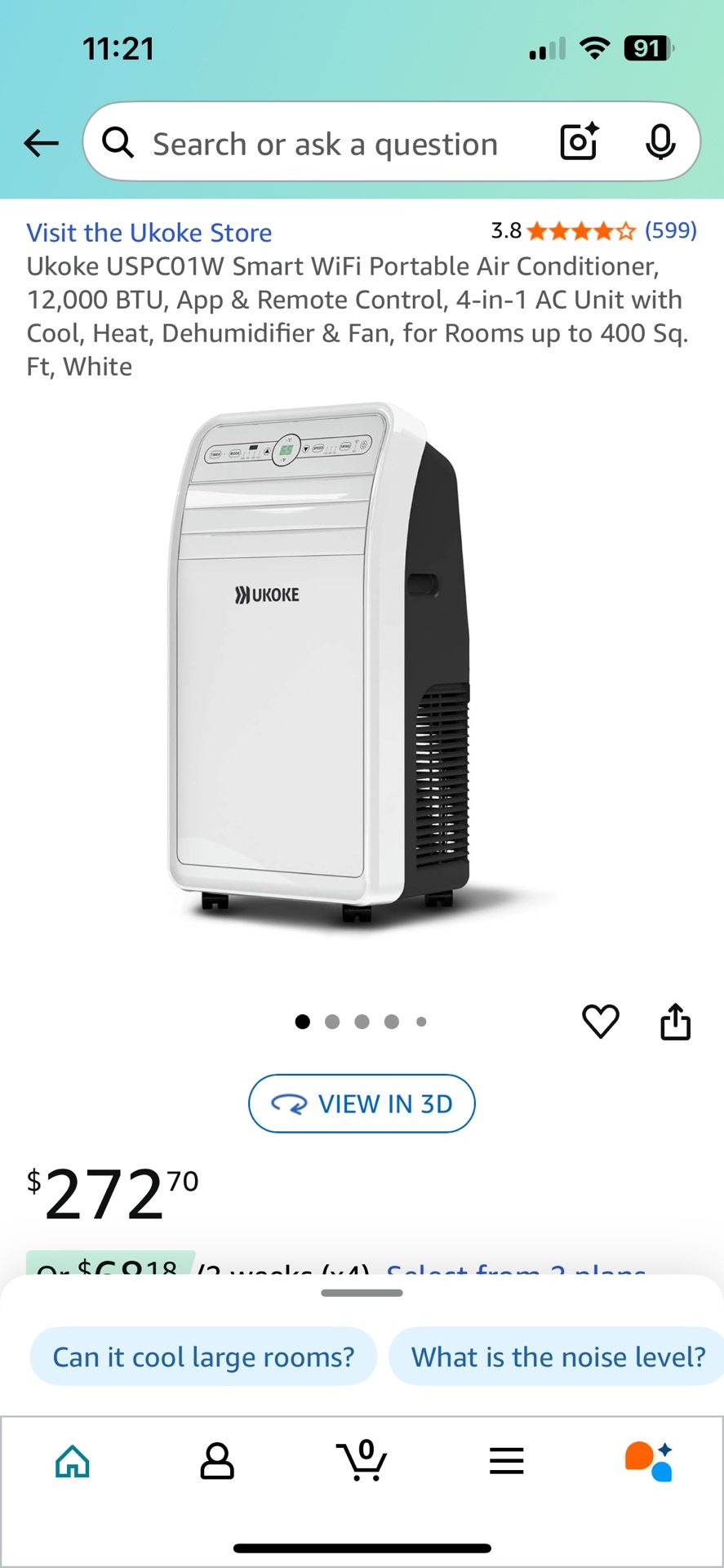 Portable Air Conditioner, 4-in-1 AC Unit with Cool, Heat, Dehumidifier & Fan, for Rooms up 