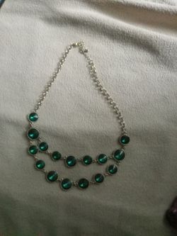 Victorian Antique Costume Jewelry Faceted Emerald Glass Gold Tone Riviere Style Necklace