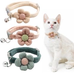 3 Pack Cat Collar with Flower - Cat Collar with Bells Adjustable Floral Flower Bowtie Collars Boy Girl Cute Collar Accessories for Kitten Kitty Puppy 