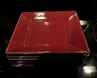 Pottery Barn Asian Square 6 Red Dessert Plates 