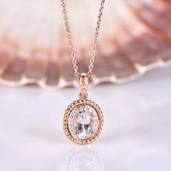"Circle Crystal Pure Oval Gems Dainty Pendant Necklaces for Women, VP1064