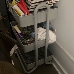 Gray Utility Cart With Wheels (3 Shelves), 28” X 20” X 12” X
