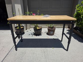 New 60" x 22' Adiustable Workbench 2000 Lbs Capacity, Rubber Wood Table Heavy Duty Workstation