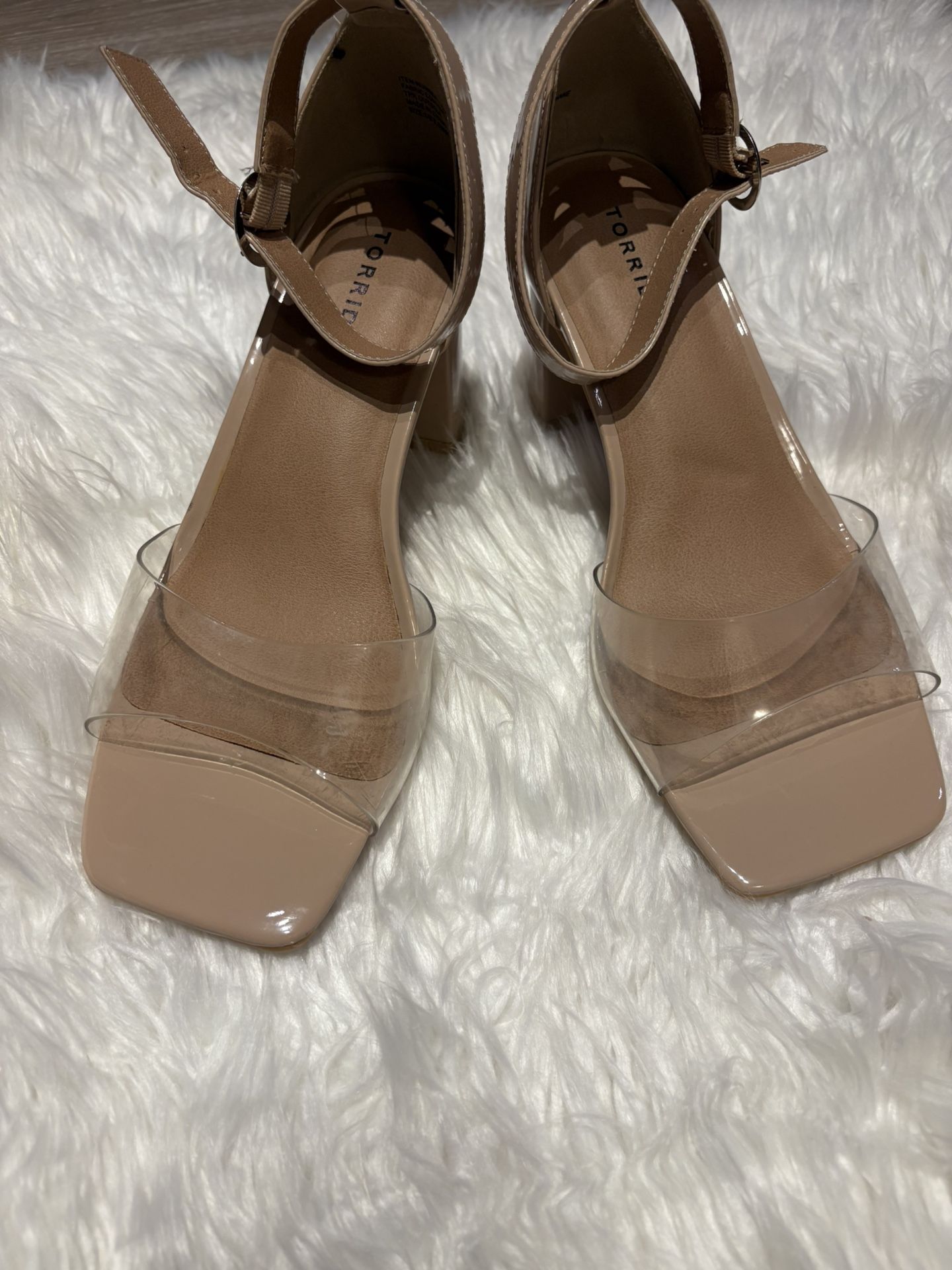 Clear Double Strap Block Heel - Taupe (WW) - Torrid 9.5 New