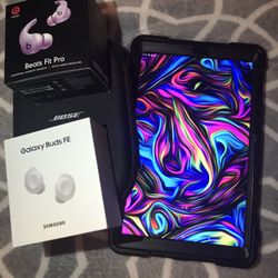 3 Headsets and Samsung Tablet A