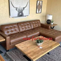 << Baskove Auburn Leather Raf Or Laf Sectional Sofa Couch Living Room Set Daybed Futon Recliner Sleeper 