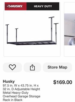 97.5 in. W × 43.75 in. H x 32 in. D Adjustable Height Metal Heavy-Duty Overhead Garage Storage Rack in Black