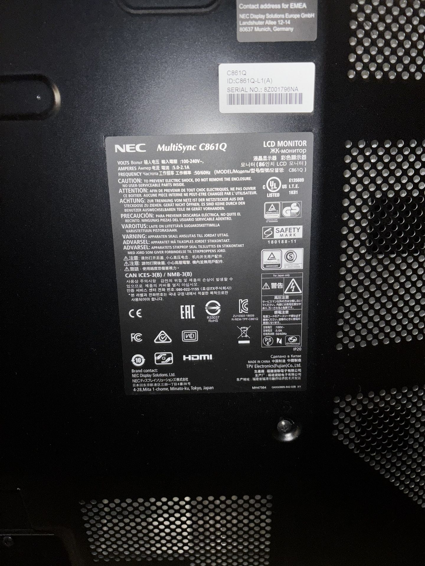 NEC 86” Commercial Display