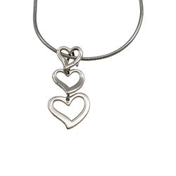 Minimalist Triple Heart Pendant Necklace- 925 Sterling Silhouette Slider Charm - Retro Fine Jewelry Accessory