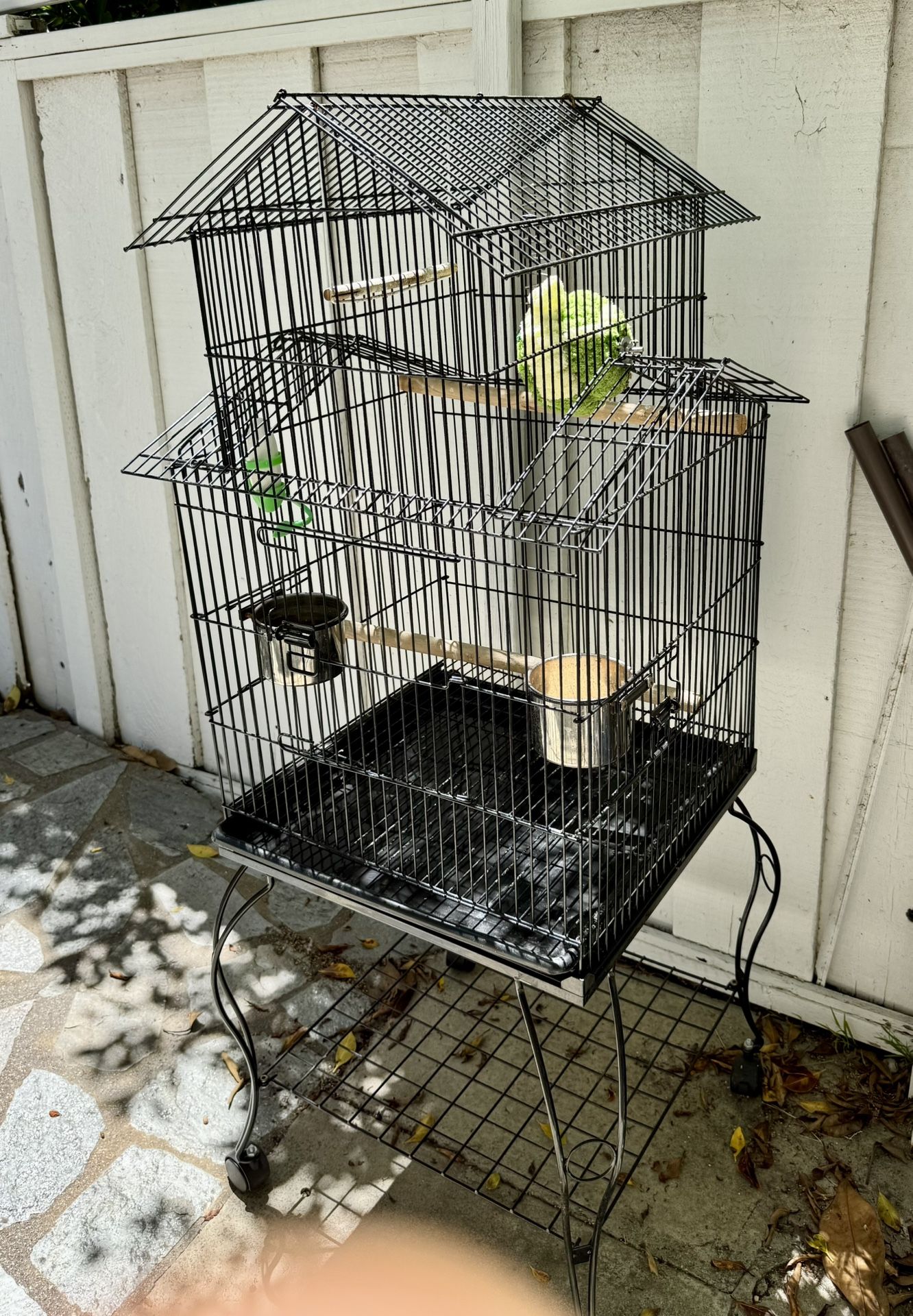 Back Metal Bird cage with rolling stand