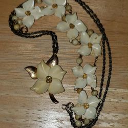 X2 VINTAGE STAMPED 12K GOLD NUGGET V20 IVORY FLOWER FLORAL BRACELET NECKLACE SET