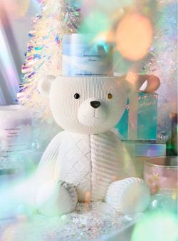 AMAZING BEAUTIFUL WHITE SPARKLY SHIMMERY BEAR CANDLE HOLDER